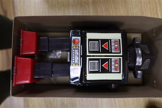 A Horikawa SH, Japan vintage battery-operated Engine Robot and two other robots,